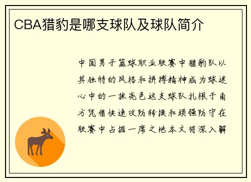 CBA猎豹是哪支球队及球队简介